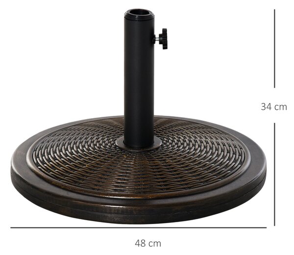 Outsunny Base per Ombrellone in Cemento e Plastica da 14kg con Effetto Rattan Ø48x34cm, Bronzo|Aosom