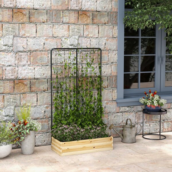 Outsunny Fioriera con Grigliato e 2 Fori di Drenaggio, in Legno di Abete e Acciaio, 80x38x145 cm|Aosom