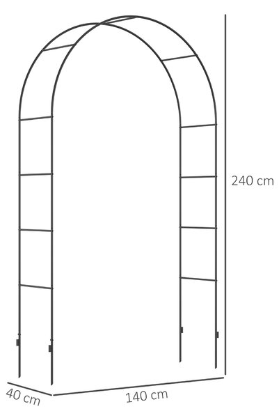 Outsunny Arco per Rampicanti in Metallo per Giardino ed Esterni, 140x40x240cm, Nero|Aosom