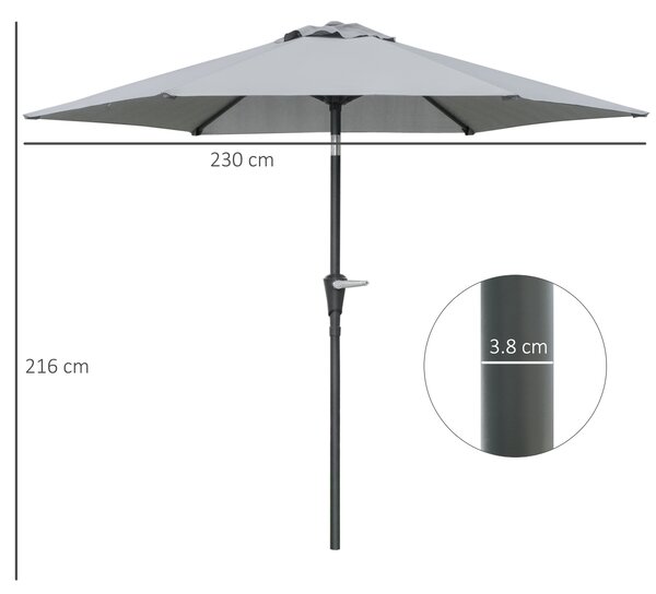 Outsunny Ombrellone da Giardino Inclinabile 2.3x2m con Apertura a Manovella e 6 Stecche, Grigio|Aosom
