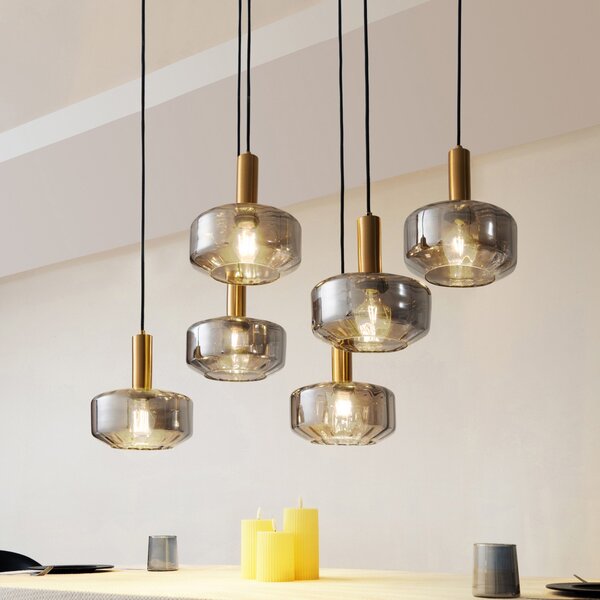 Lampada a sospensione Lindby, Hildur, dimmerabile, Grigio, Sala da pranzo, Vetro