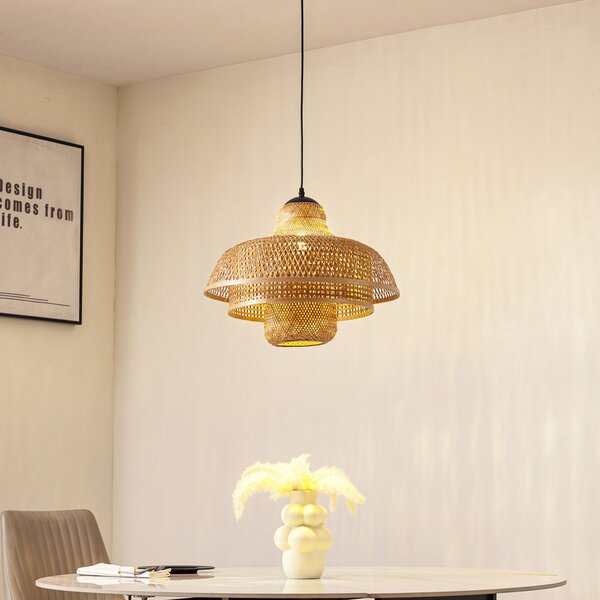 Lampada a sospensione Lucande, Rasmina, dimmerabile, Beige, Soggiorno, Bambù, Boho
