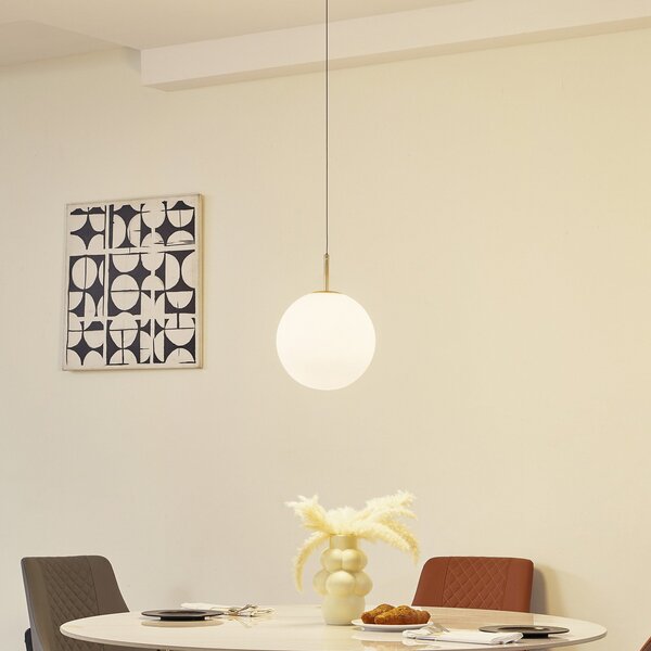 Lampada a sospensione Lucande, Joran, Bianco, Sala da pranzo, Vetro, Moderno