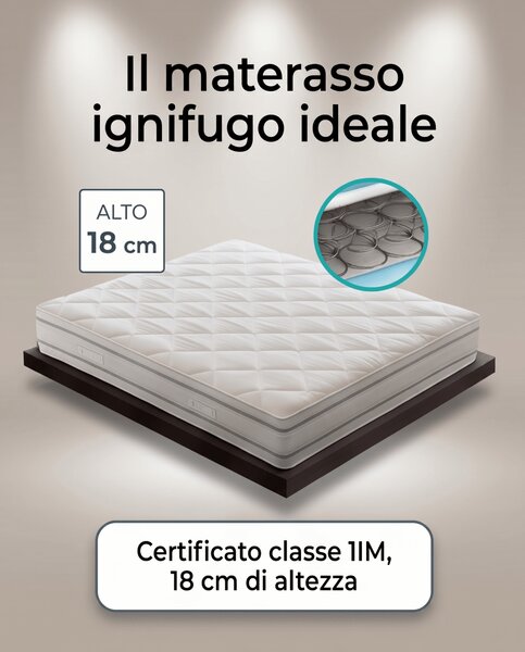 Materasso Box Eco Molle Ignifugo Certificato Classe 1 IM H18 cm 80x190 Singolo standard