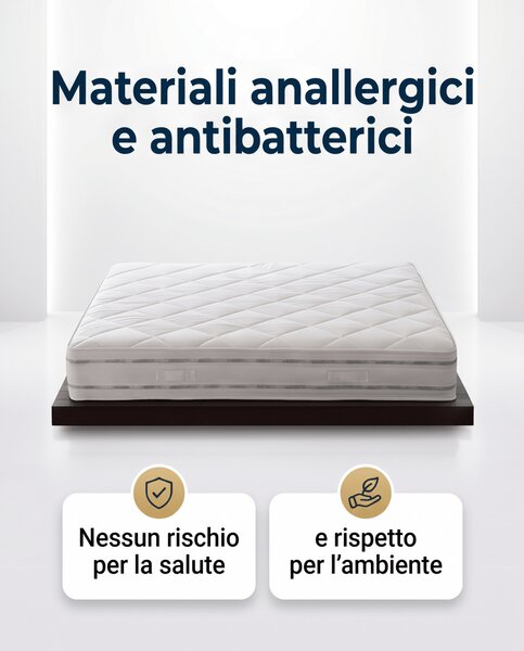 Materasso a Molle Insacchettate + 3 cm Memory Ignifugo Certificato Classe 1 IM H25 cm 80x190 Singolo standard