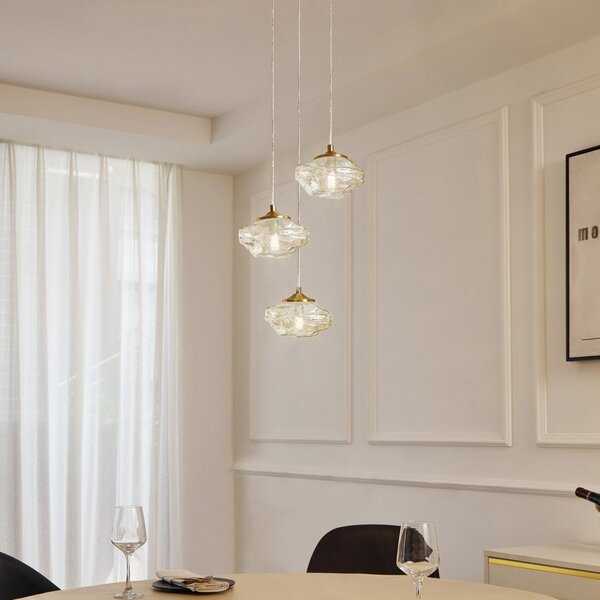 Lampada a sospensione Lindby, Piatra, dimmerabile, Trasparente, Soggiorno, Vetro, Moderno