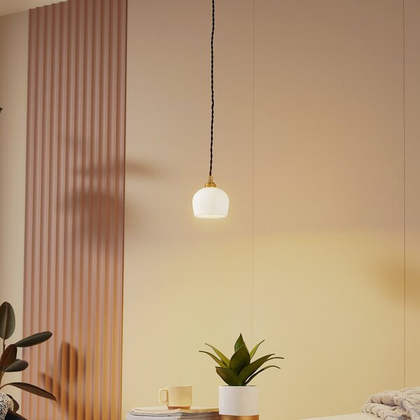 Lampada a sospensione Lindby, Nolane, dimmerabile, Bianco, Soggiorno, Ceramica, Moderno