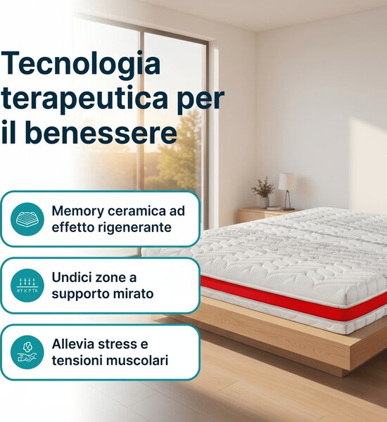Materasso Memory Ceramica – 11 Zone, 24 cm, Fibra d'Argento | MEMORY CERAMIC 100x200