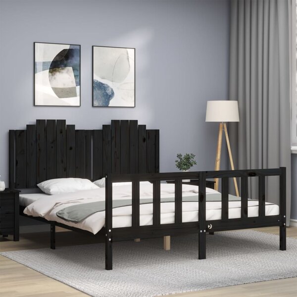 Letto Matrimoniale Moderno Struttura Letto Giroletto Nero in Legno