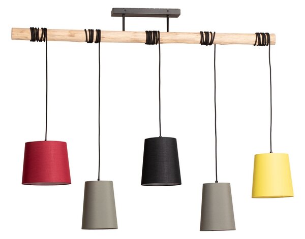 Lampada a sospensione Lindby, Amilia, dimmerabile, Legno, Sala da pranzo, Tessuto / Tessile, Giovanile