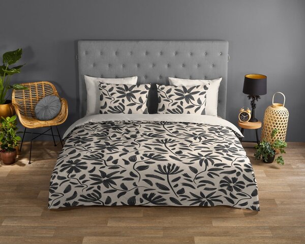 Set copripiumino e federa nero/beige in cotone per letto singolo ed esteso 140x220 cm Emilia – Good Morning