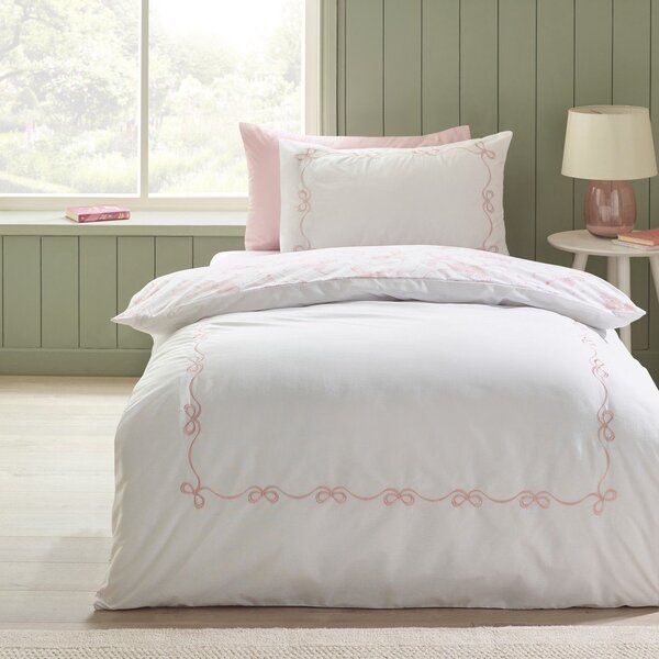 Set copripiumino e federa bianco per letto singolo 135x200 cm Bow Embroidery – Catherine Lansfield