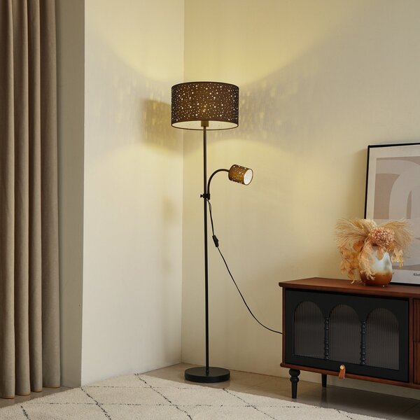 Lampada da terra Lindby, Melanie, Nero, Soggiorno, Metallo, Moderno