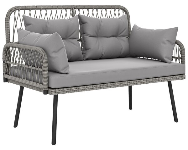 Outsunny Divano da giardino con cuscini e guanciali 2 posti in resina intrecciata, divano da esterno con braccioli grigio scuro | Aosom Italy