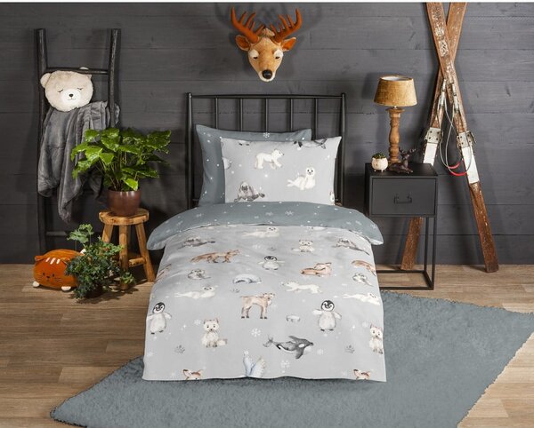 Biancheria da letto per bambini grigia in flanella per letto singolo 140x200 cm Cira – Good Morning