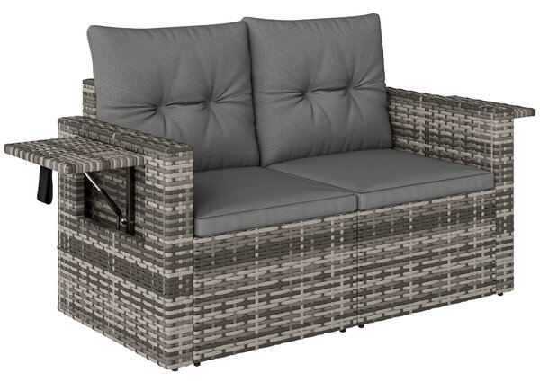 Outsunny Divano rattan 2 posti con cuscini richiudibile ripiani laterali salotto Grigio chiaro | Aosom Italy
