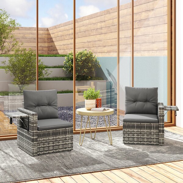 Outsunny Divano rattan 2 posti con cuscini richiudibile ripiani laterali salotto Grigio chiaro | Aosom Italy