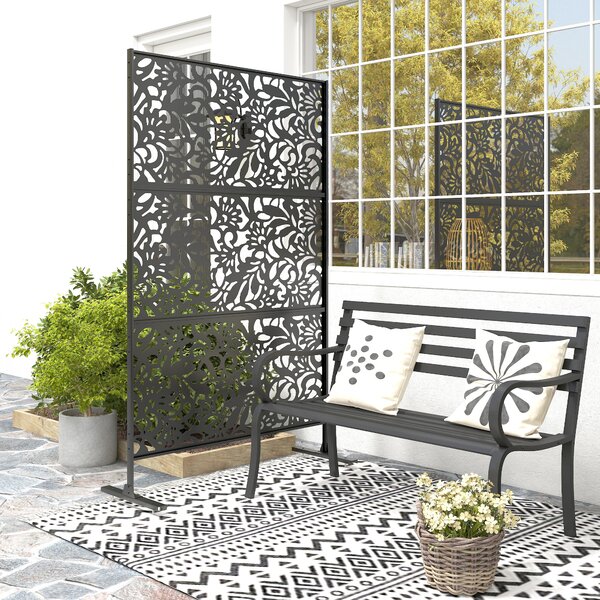 Outsunny Pannello frangivista decorativo esterno Claustra decorativo giardino 3 pannelli a motivo floreale Acciaio 122 x 45 x 198 cm Nero | Aosom Italy
