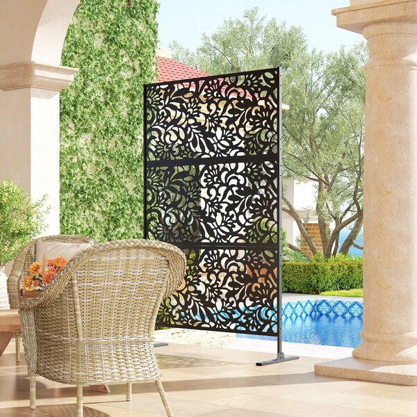 Outsunny Pannello frangivista decorativo esterno Claustra decorativo giardino 3 pannelli a motivo floreale Acciaio 122 x 45 x 198 cm Nero | Aosom Italy