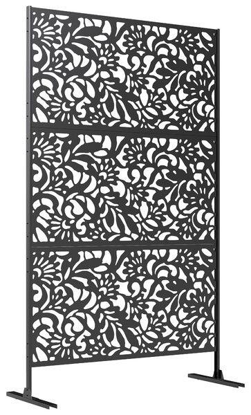 Outsunny Pannello frangivista decorativo esterno Claustra decorativo giardino 3 pannelli a motivo floreale Acciaio 122 x 45 x 198 cm Nero | Aosom Italy