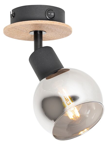 Faretto Art Déco nero con vetro fumé e legno - VIDRO