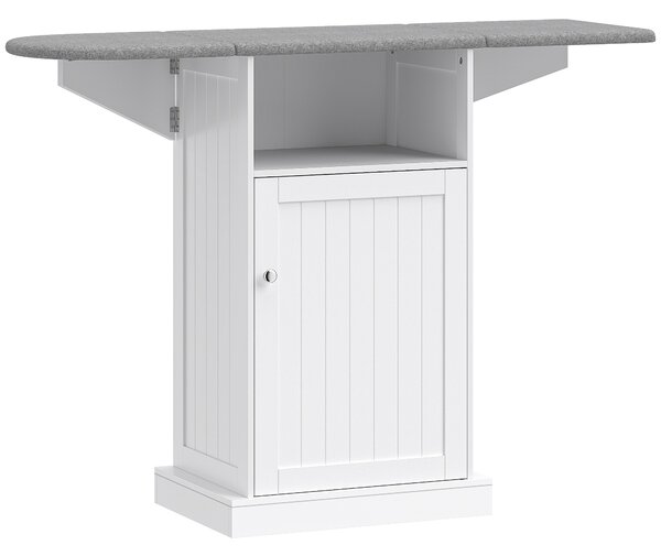 HOMCOM Mobile Asse da Stiro Pieghevole a Rotelle con Ripiano Aperto e Armadietto, 121x37x89 cm, Bianco e Grigio | Aosom Italy