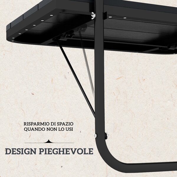 Outsunny Tavolino da Balcone Pieghevole e Regolabile, in Alluminio e Legno Composito, 60x40x55-64 cm, Nero | Aosom Italy