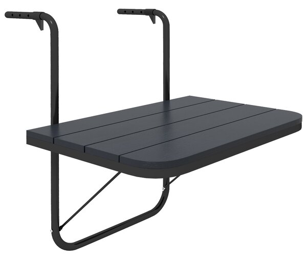 Outsunny Tavolino da Balcone Pieghevole e Regolabile, in Alluminio e Legno Composito, 60x40x55-64 cm, Nero | Aosom Italy