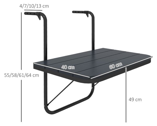 Outsunny Tavolino da Balcone Pieghevole e Regolabile, in Alluminio e Legno Composito, 60x40x55-64 cm, Nero | Aosom Italy