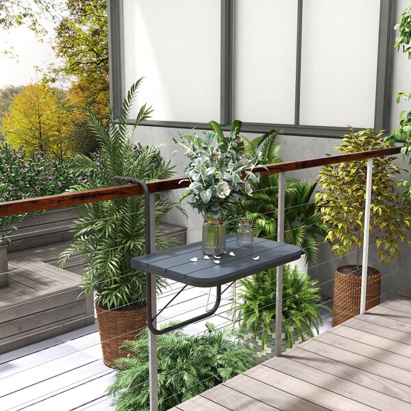Outsunny Tavolino da Balcone Pieghevole e Regolabile, in Alluminio e Legno Composito, 60x40x55-64 cm, Nero | Aosom Italy