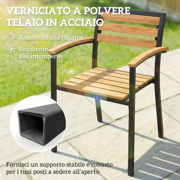 Outsunny Set di 2 Sedie Impilabili da Esterno in Legno con Finitura Naturale. | Aosom Italy