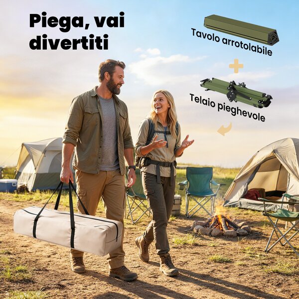 Outsunny Tavolo da Campeggio Pieghevole 116 cm, Tavolo da Picnic Impermeabile con Piano Arrotolabile e Struttura in Metallo, Verde | Aosom Italy