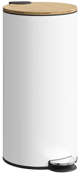 HOMCOM Bidone della Spazzatura per Cucina 30L con Pedale, Coperchio in Bambù con Chiusura Delicata e Cubo Estraibile, Bianco | Aosom Italy