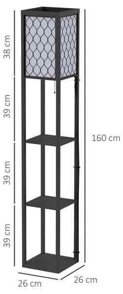 HOMCOM Lampada Lampadina da Terra Salvaspazio con Ripiani Durevole Cotone, MDF 26 x 26 x 160 cm Nero, bianco