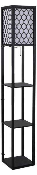 HOMCOM Lampada Lampadina da Terra Salvaspazio con Ripiani Durevole Cotone, MDF 26 x 26 x 160 cm Nero, bianco