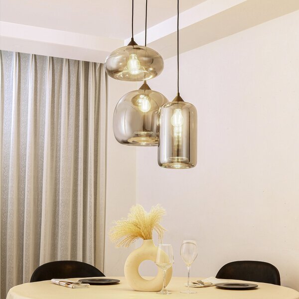 Lampada a sospensione Lindby, Marla, dimmerabile, Nero, Soggiorno, Vetro, Moderno