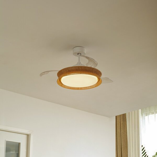 Plafoniera Lucande, Lineta, dimmerabile, Beige, Soggiorno, Legno, Campagna / rustico