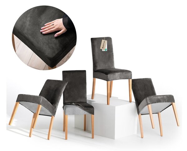 Set di coprisedia grigi con rivestimento elastico per sedie 4 pz 48 cm Sento – Restilo