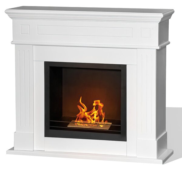 Camino a bioetanolo biocamino da terra Cambridge in legno Bianco 110x37xh 102 cm Ideale per ambienti fino a 90 mt quadrati