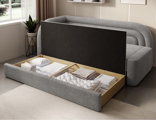 Divano grigio allungabile/con contenitore con penisola a sinistra e rivestimento in bouclé 223 cm Fabillo – ELTAP
