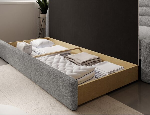 Divano grigio allungabile/con contenitore con penisola a sinistra e rivestimento in bouclé 223 cm Fabillo – ELTAP