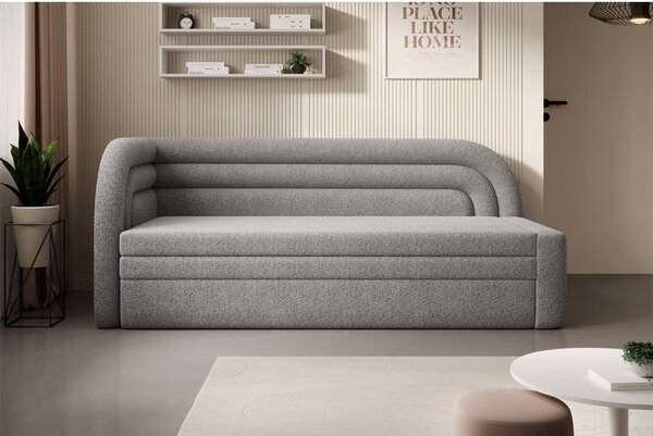 Divano grigio allungabile/con contenitore con penisola a sinistra e rivestimento in bouclé 223 cm Fabillo – ELTAP