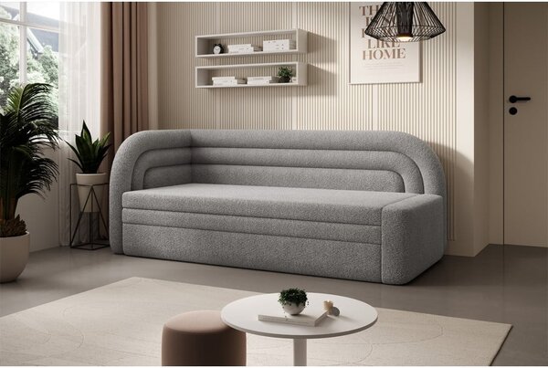 Divano grigio allungabile/con contenitore con penisola a sinistra e rivestimento in bouclé 223 cm Fabillo – ELTAP