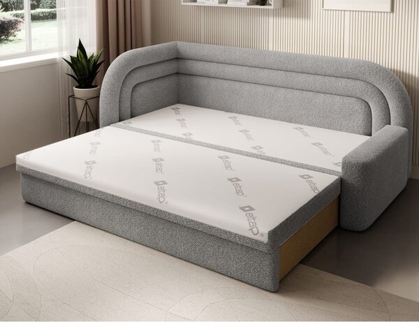Divano grigio allungabile/con contenitore con penisola a sinistra e rivestimento in bouclé 223 cm Fabillo – ELTAP