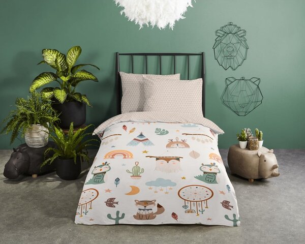 Set copripiumino e federa da bambini beige in cotone per letto singolo 140x200 cm Remi – Good Morning