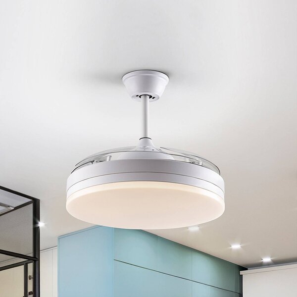 Schuller Valencia Ventilatore da soffitto LED Vento bianco/grigio fumo DC, Ø 100 cm silenzioso Vento, dimmerabile, Alluminio / Grigio / Zincato, Soggiorno / Sala da pranzo, Metallo, Moderno
