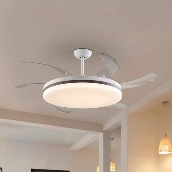 Schuller Valencia Ventilatore da soffitto LED Vento bianco/bronzo/trasparente, Ø 150 cm silenzioso Vento, dimmerabile, Chiaro / Trasparente, Soggiorno / Sala da pranzo, Metallo, Moderno