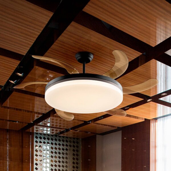 Schuller Valencia Ventilatore da soffitto LED Vento nero/bronzo/fumé Ø 150, silenzioso Vento, dimmerabile, Alluminio / Grigio / Zincato, Soggiorno / Sala da pranzo, Metallo, Moderno