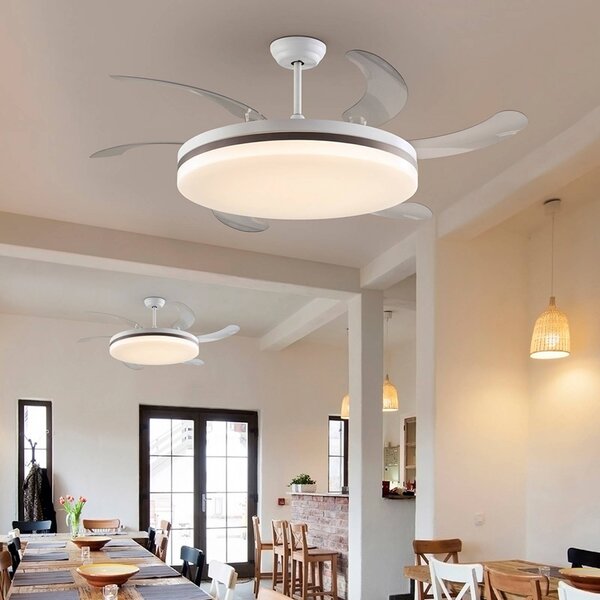 Schuller Valencia Ventilatore da soffitto LED Vento bianco/bronzo/trasparente, Ø 150 cm silenzioso Vento, dimmerabile, Chiaro / Trasparente, Soggiorno / Sala da pranzo, Metallo, Moderno
