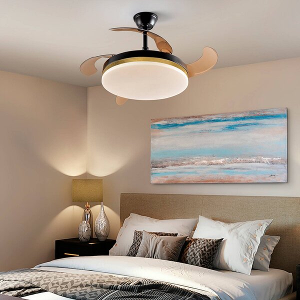 Schuller Valencia Ventilatore da soffitto LED Vento nero/oro/fumé Ø 100 cm silenzioso Vento, dimmerabile, Alluminio / Grigio / Zincato, Soggiorno / Sala da pranzo, Metallo, Moderno